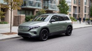 A compact electric SUV in a clean urban setting.