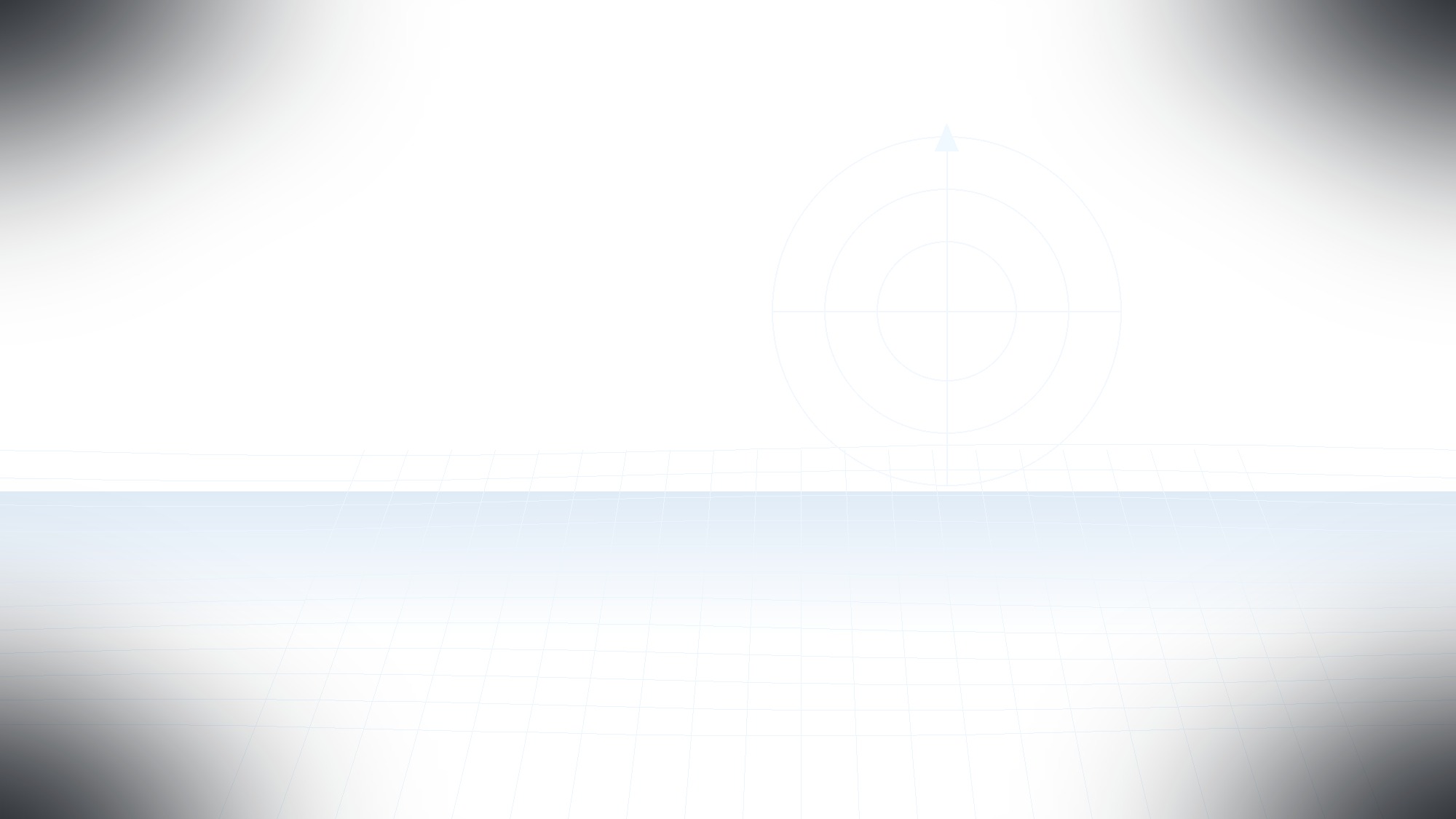 A stylized 3D simulated world with a compass overlay.