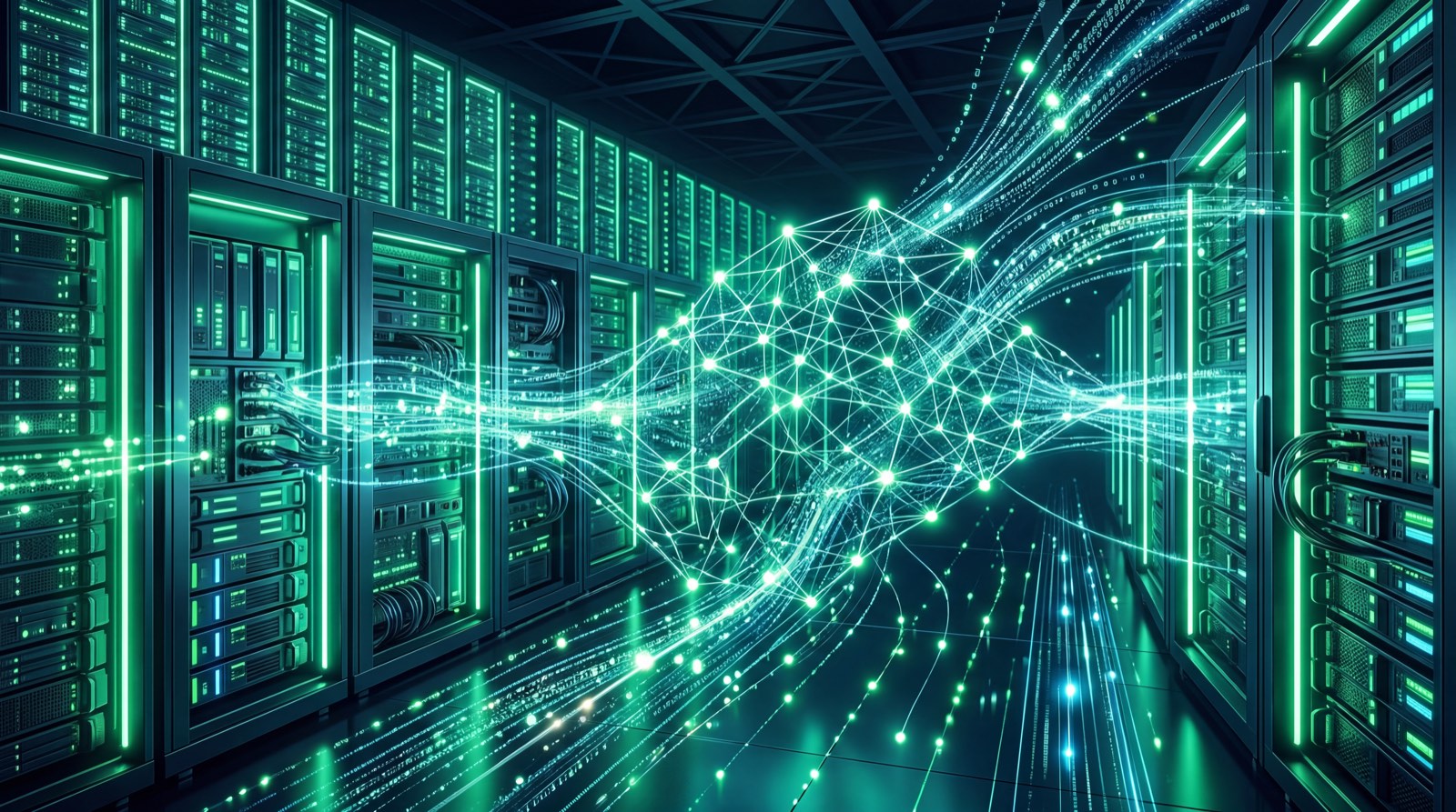 Abstract AI neural network and data streams for long-context agentic AI