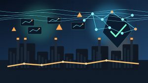 Abstract illustration of AI-assisted workplace safety monitoring across factories and delivery routes in China