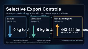 China’s Gallium and Germanium Exports to Japan Fall to Zero While Rare-Earth Magnet Shipments Rise
